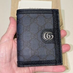 Gucci Navy GG Logo Bifold Card Wallet
